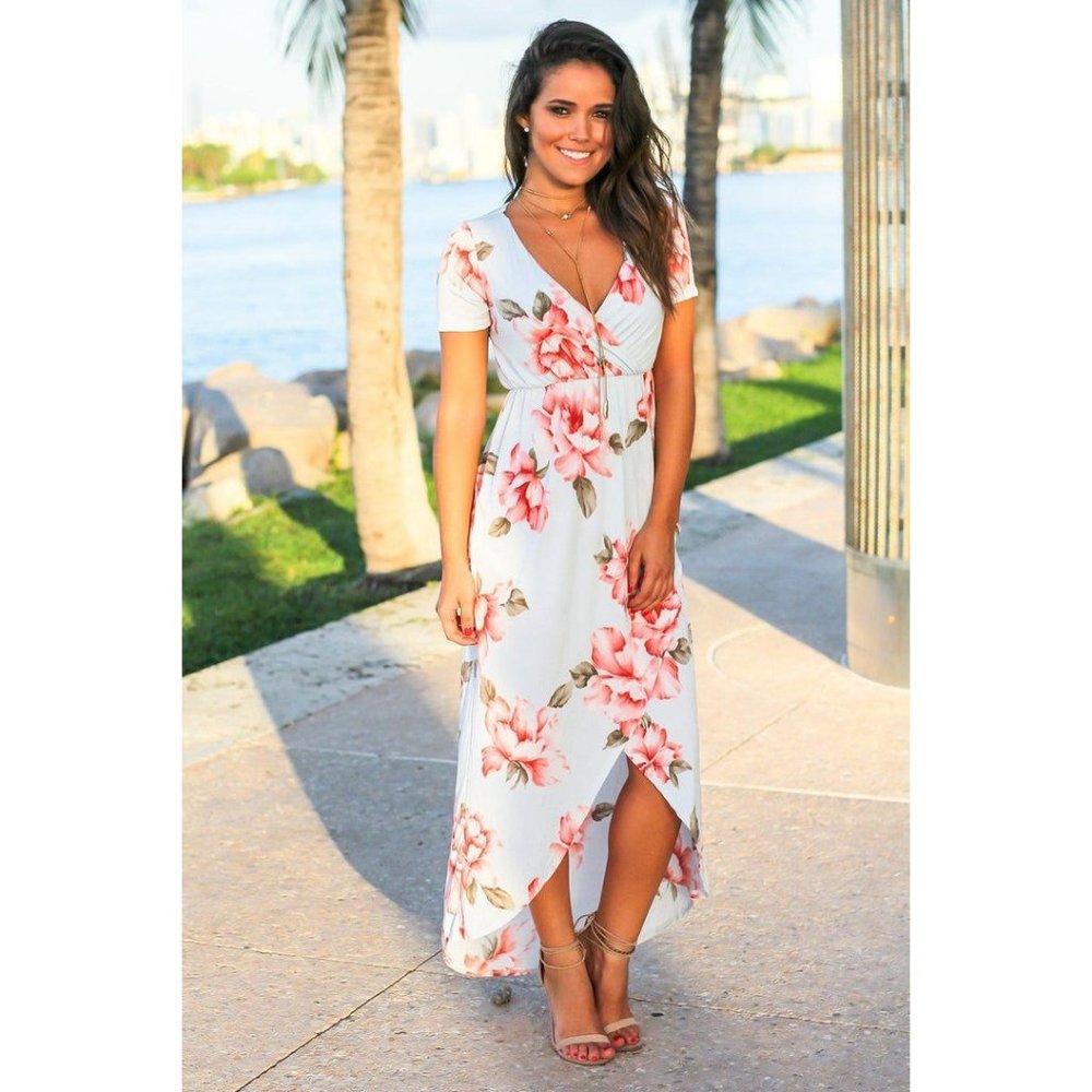 NWT Saved By the Dress | Light Blue and Pink Floral High Low Dress Size Medium